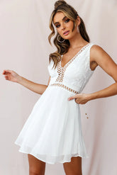 Carson Sleeveless Lace-Up Back Dress White